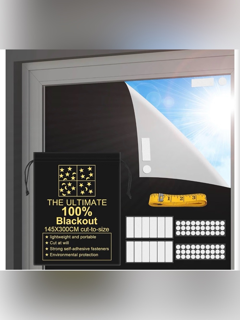 100% Blackout Window Cover 118"x57" No Drill Portable Blackout Curtains Shade